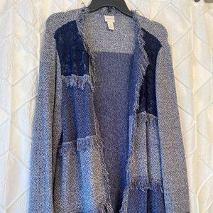 Cardigan sweater with fringe and lace accents - Chico's Size 3